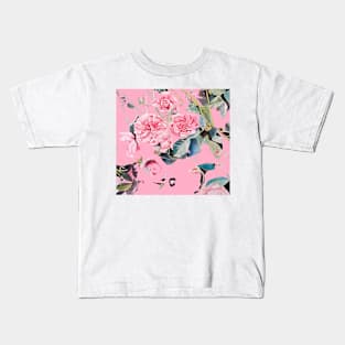 Pink Rose Watercolor Painting on Shabby Pink Abstract Kids T-Shirt